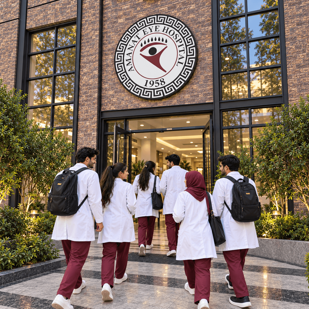Optometry trainees entering Amanat Eye Hospital